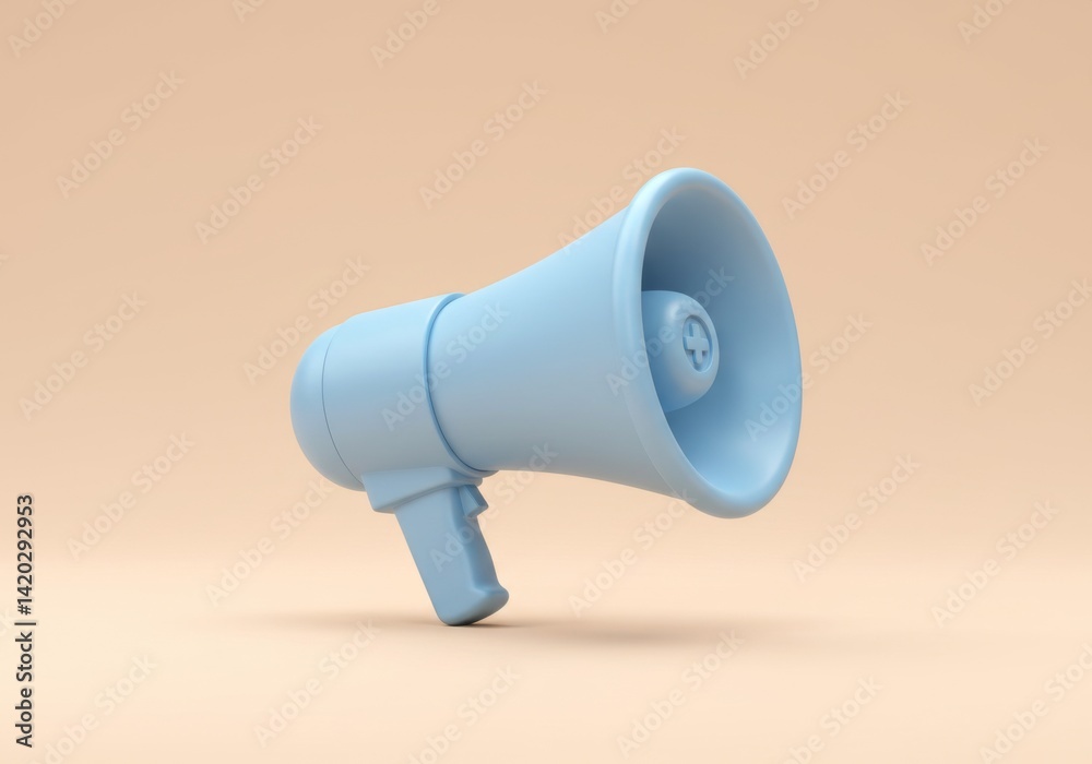 Pastel blue megaphone on light background for social media and marketing concept design