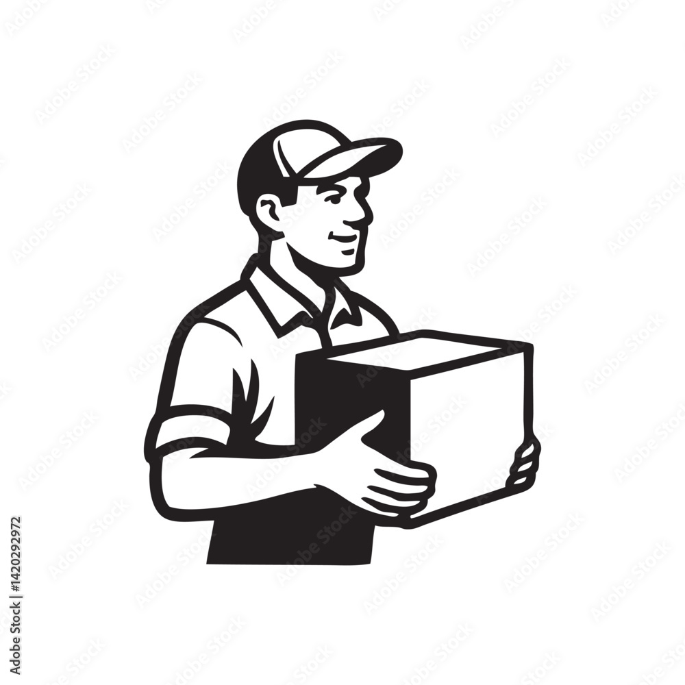 man with box, delivery service man with box, delivery service