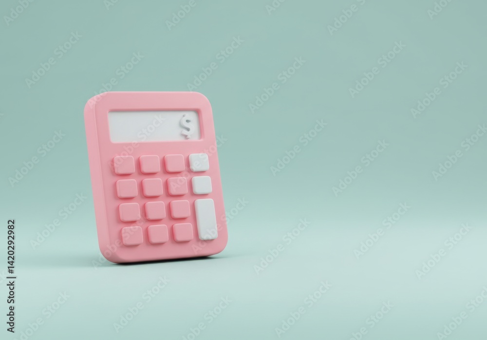 Minimalist pink calculator on green background for finance and education design