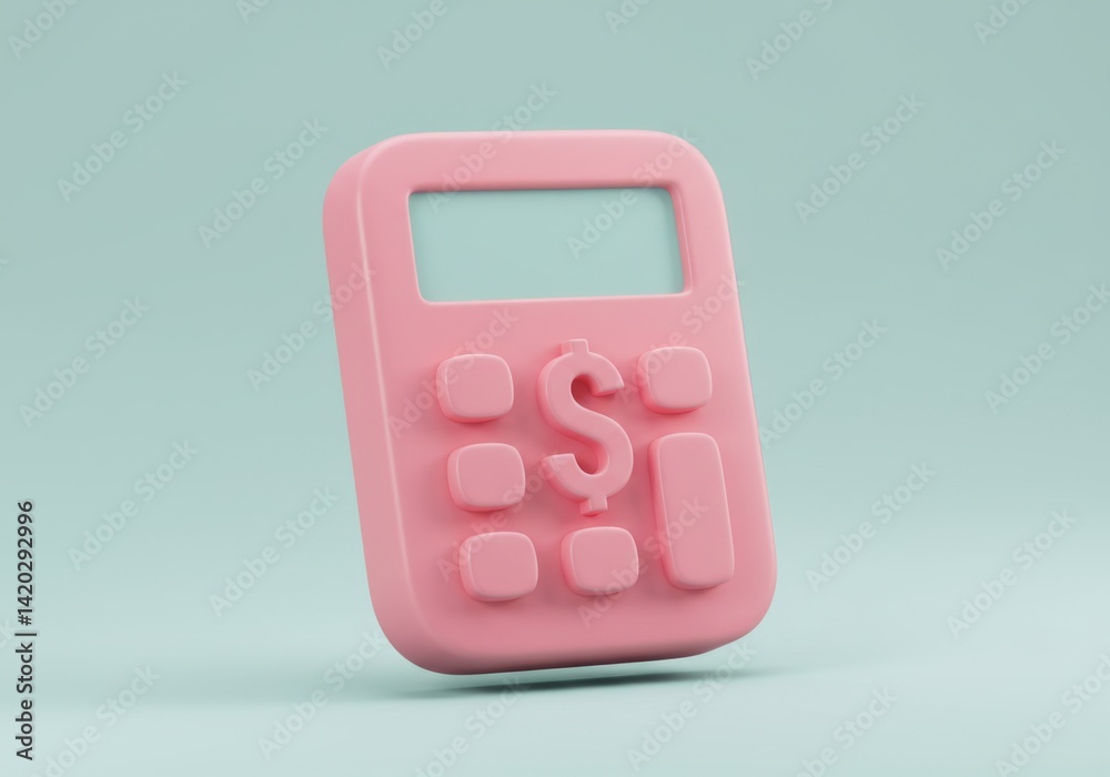 Pink calculator with dollar symbol on minimalist background for financial design concepts