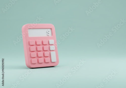 Obraz na płótnie Minimalist pink calculator on green background for finance and education design w salonie