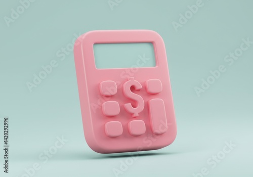 Obraz na płótnie Pink calculator with dollar symbol on minimalist background for financial design concepts w salonie