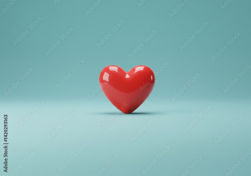 Red heart symbol on aqua background - love and romance concept design