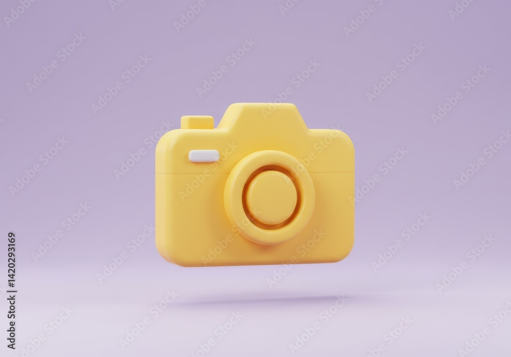 Minimalist yellow camera design on lavender background for creative concepts