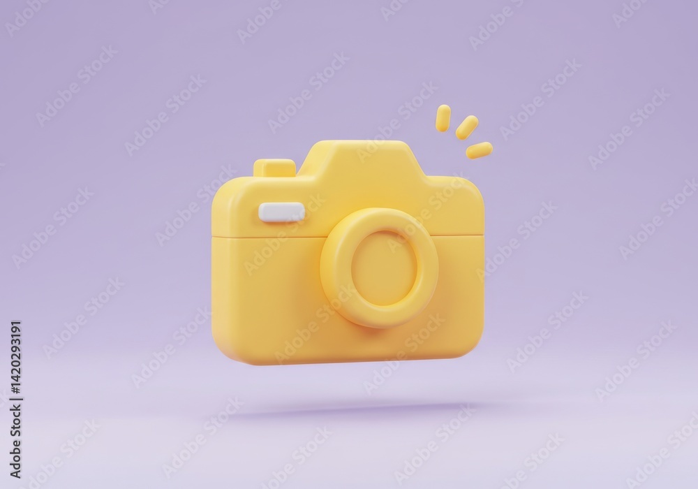 Vibrant yellow camera icon on pastel purple background for creative design projects