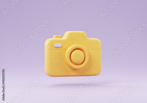 Obraz na płótnie Vibrant yellow camera on purple background for creative design projects w salonie