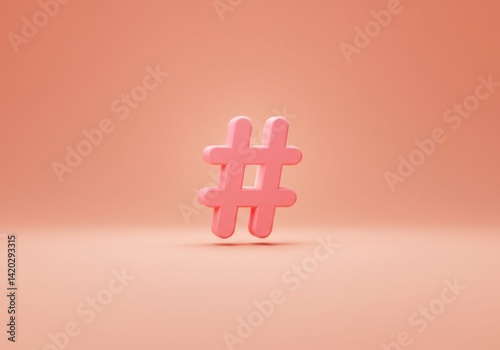 Obraz na płótnie Glossy pink hashtag symbol on soft peach background for modern digital concept design w salonie