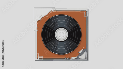 This vector image features a vintage-style CD cover showcasing a black disc against a brown background. Ideal for music-related projects and retro-themed designs.
