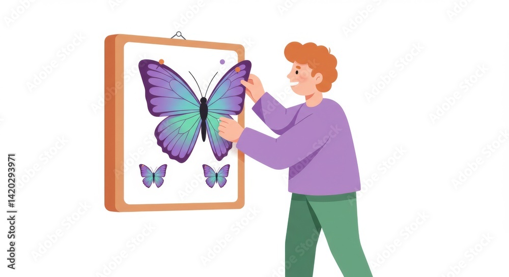 Young enthusiast engaging in butterfly collecting and study
