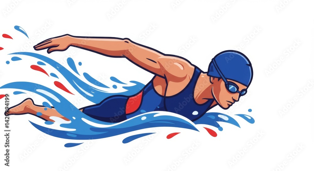 Dynamic swimming athlete in mid-action with splashing water for sports design