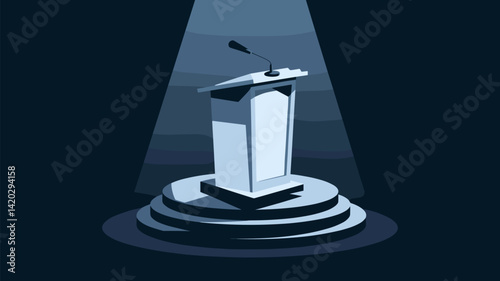 A minimalist vector illustration of a podium under a spotlight, perfect for themes related to public speaking, conferences, or presentations. Captivating design with a modern touch.
