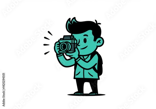 Cartoon character taking a photograph with camera