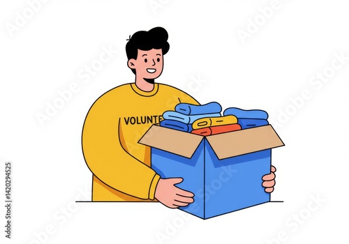 Obraz na płótnie Volunteer collecting clothes for charity in blue box - community support concept w salonie
