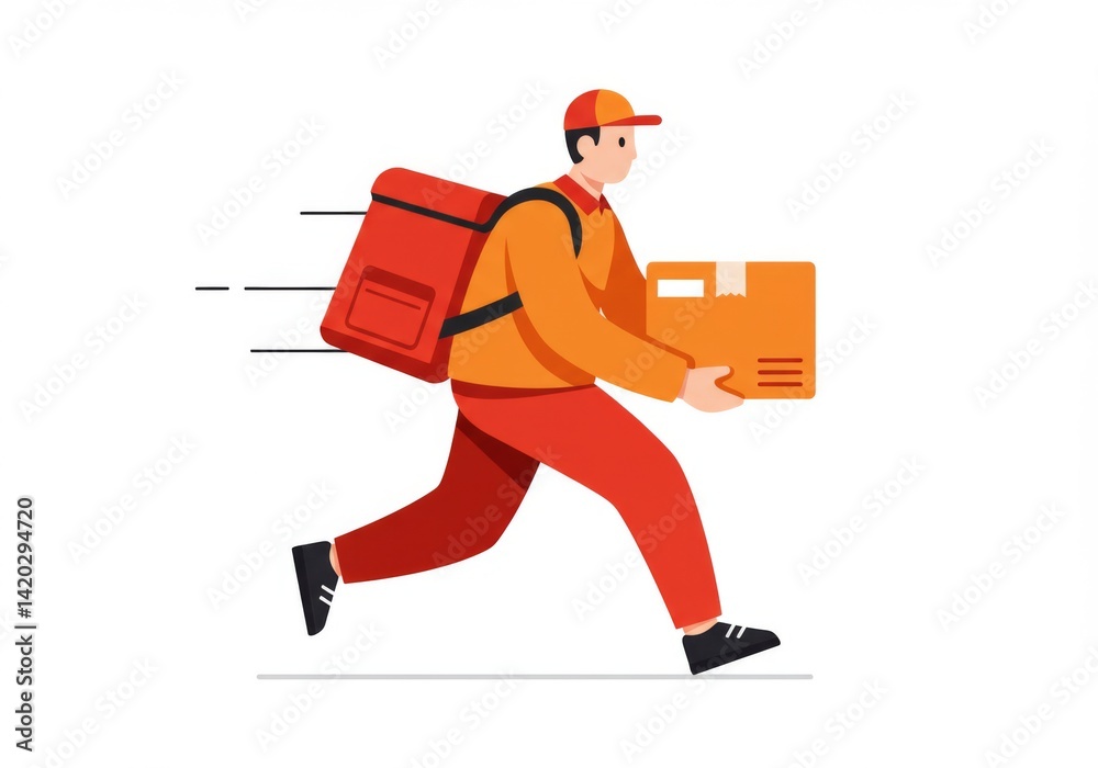 Fast delivery concept with courier running carrying a package for efficient shipping and service design