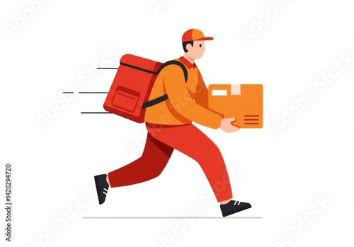 Obraz na płótnie Fast delivery concept with courier running carrying a package for efficient shipping and service design w salonie