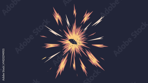 A vibrant vector illustration of an explosion, featuring dynamic fiery colors and radiating spikes. Perfect for action themes, backgrounds, and creative projects.