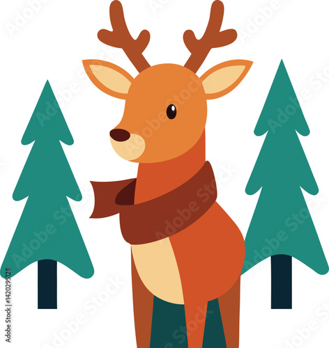 reindeer with christmas tree and gift