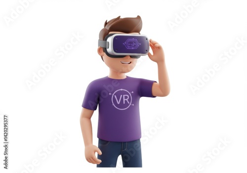 Obraz na płótnie Young man experiencing virtual reality with headset and vr shirt illustration w salonie