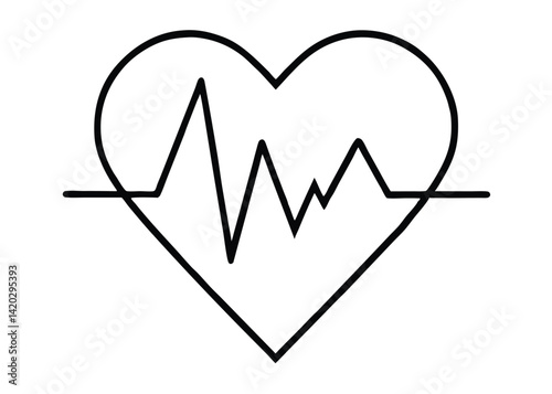 Heart beat line art silhouette vector