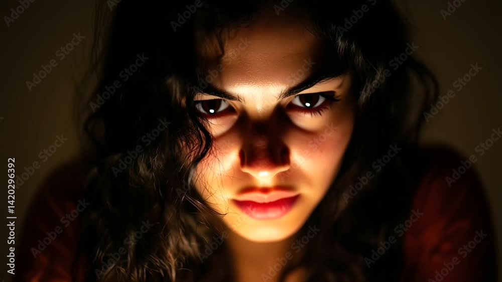 A young Brazilian woman sitting at her desk, reading an unpleasant email on her laptop. Her face shows frustration and concern as she processes bad financial news related to stock