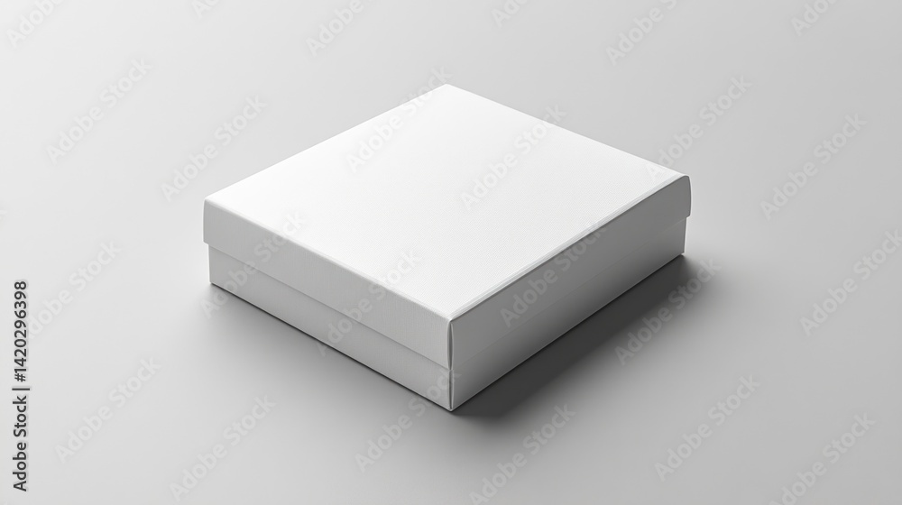 Closed white square box on gray background for product placement Closed white square box on gray background for product placement