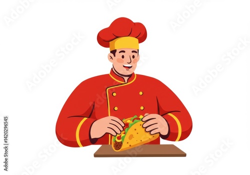 Obraz na płótnie Happy chef preparing delicious taco in red uniform w salonie