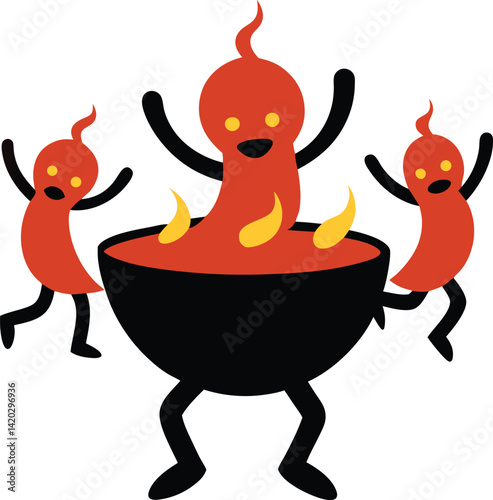 funny cartoon devil with fire
