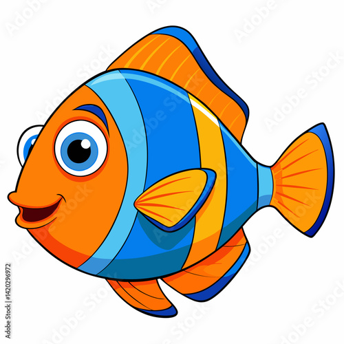 Cheerful Colorful Fish with Stripes Swimming in Ocean

