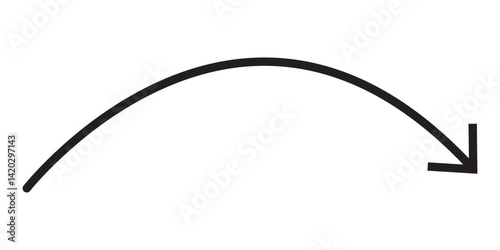 Round curl long arrow. Thin arrow curled symbol icon. Arrow swish sign.	