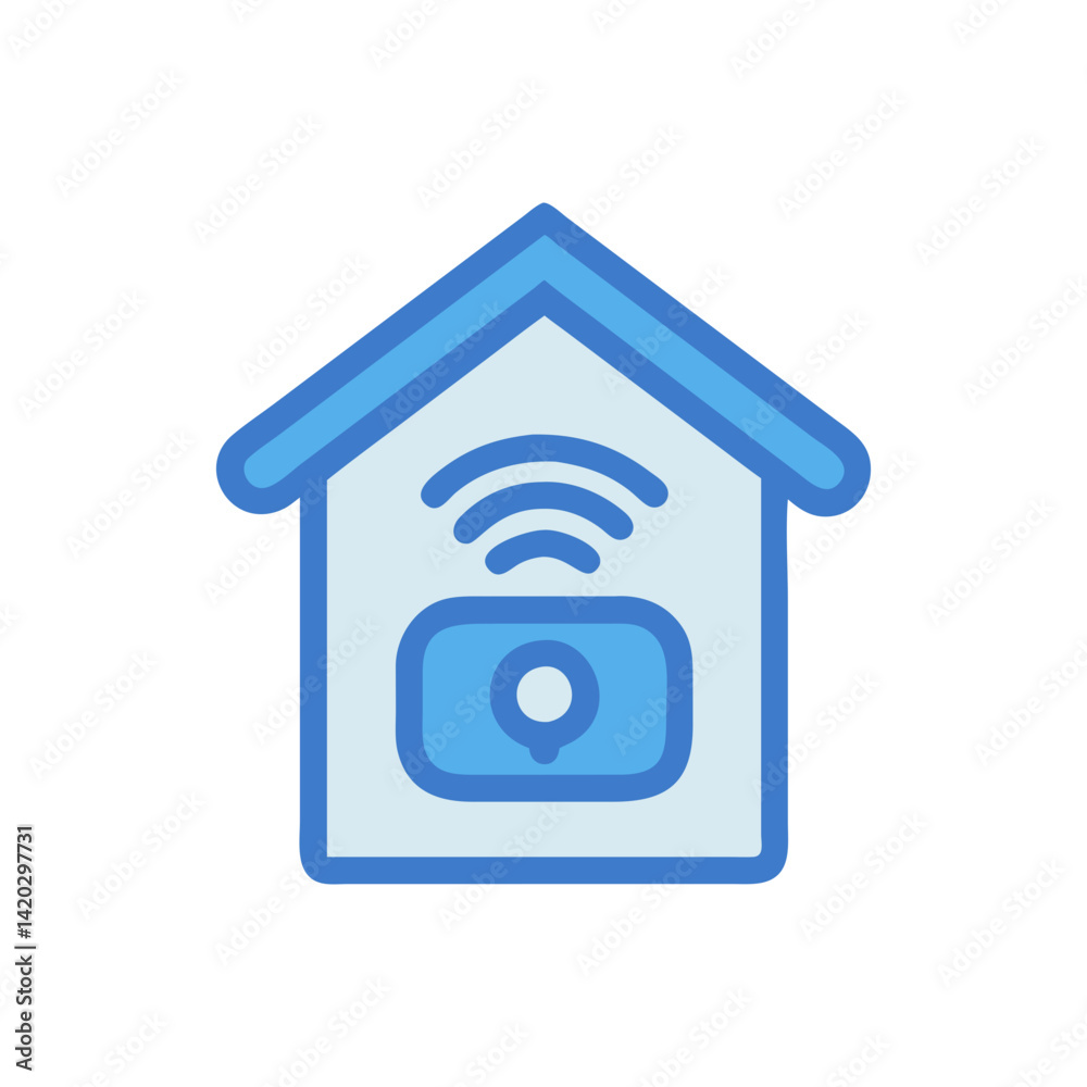 Blue Smart Home Icon with WIFI Connection Illustration Blue Smart Home Icon with WIFI Connection Illustration