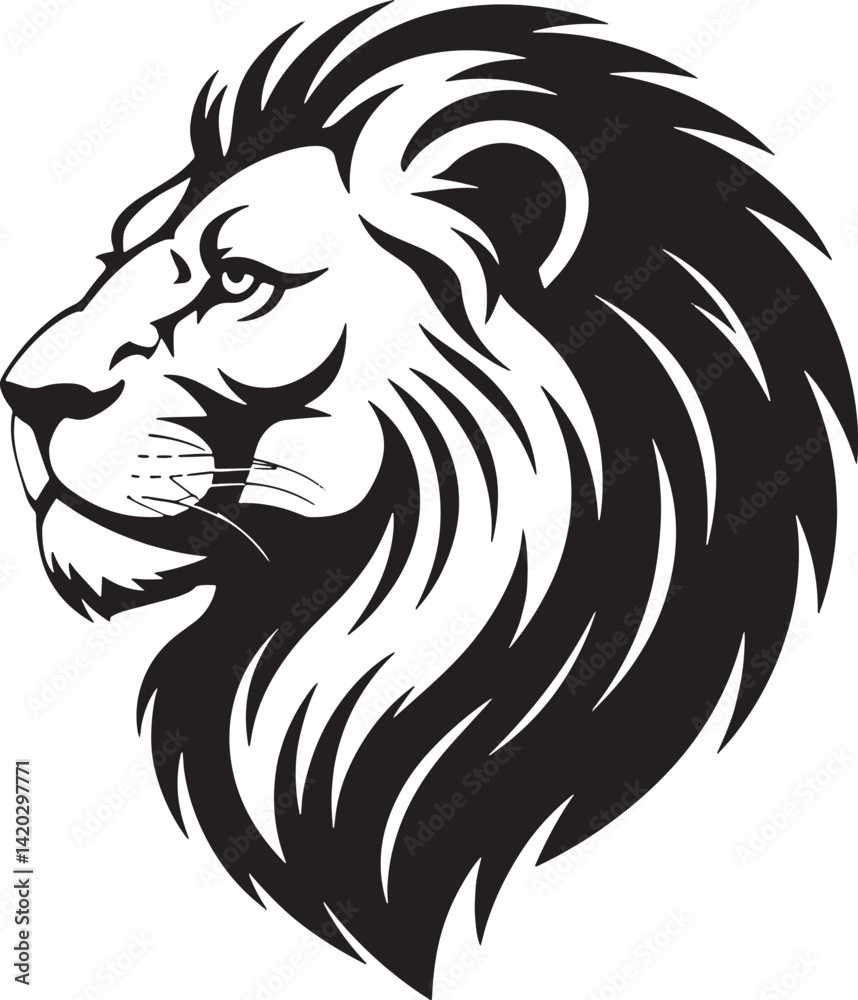 Fototapeta premium Majestic Lion Head Illustration with Flowing Mane