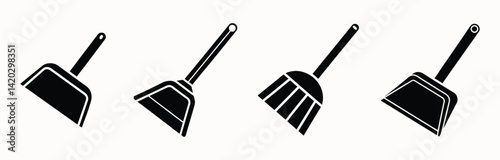 
Black Vector Silhouette Set of Cleaning Brushes – Household Tools for Sweeping, Dusting, and Floor Cleaning