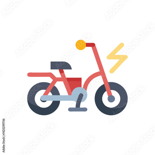 Cartoon electric bicycle illustration on black background. Bike icon