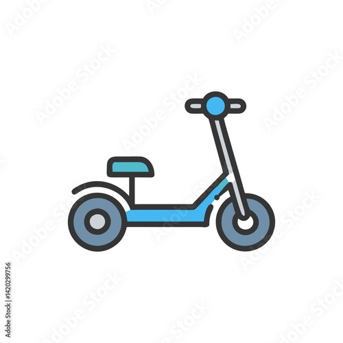 Blue seated scooter illustration on a black background