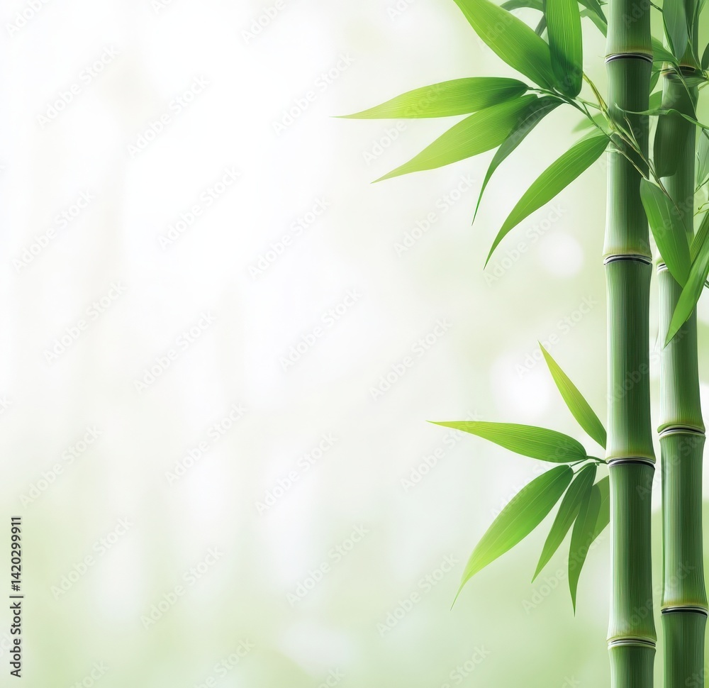 Naklejka premium A close up of a bamboo tree with green leaves on a background