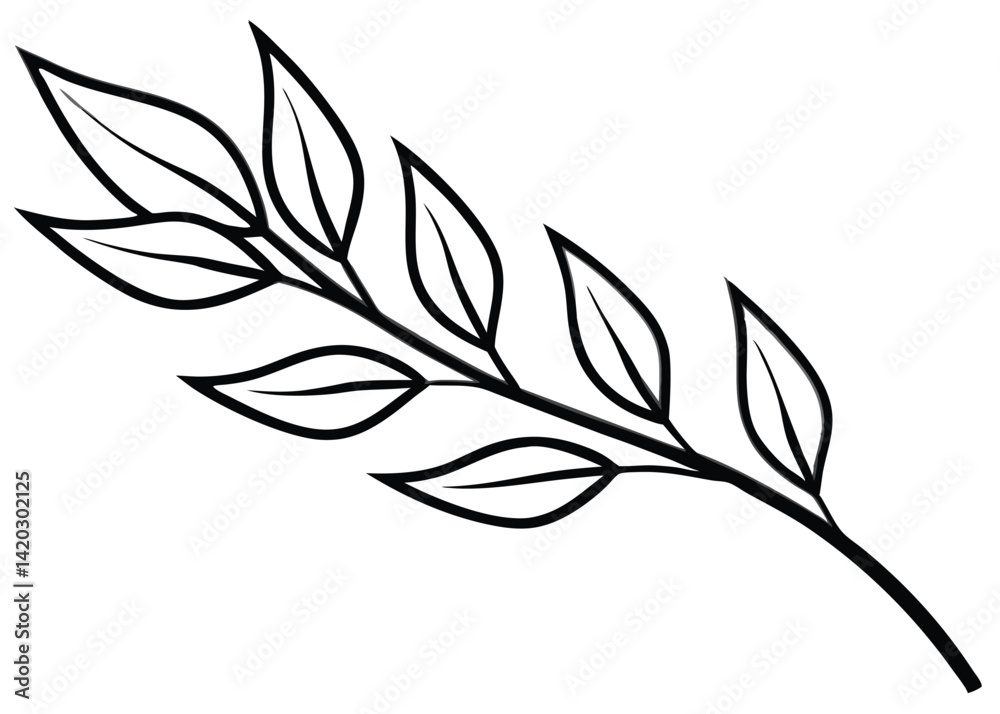 Fototapeta premium Leafy branch line art silhouette vector