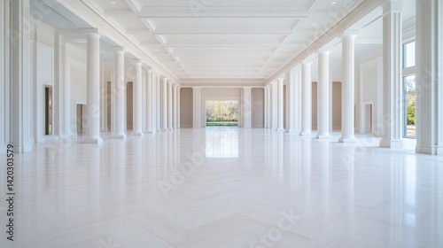 Grand, elegant, white colonnaded hall