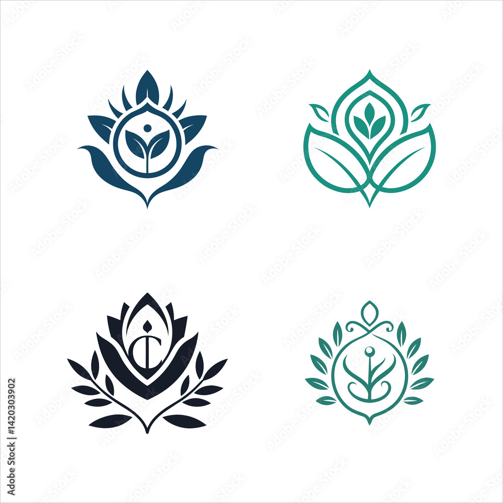 Fototapeta premium Elegant Flower Monogram Logo Icon Set