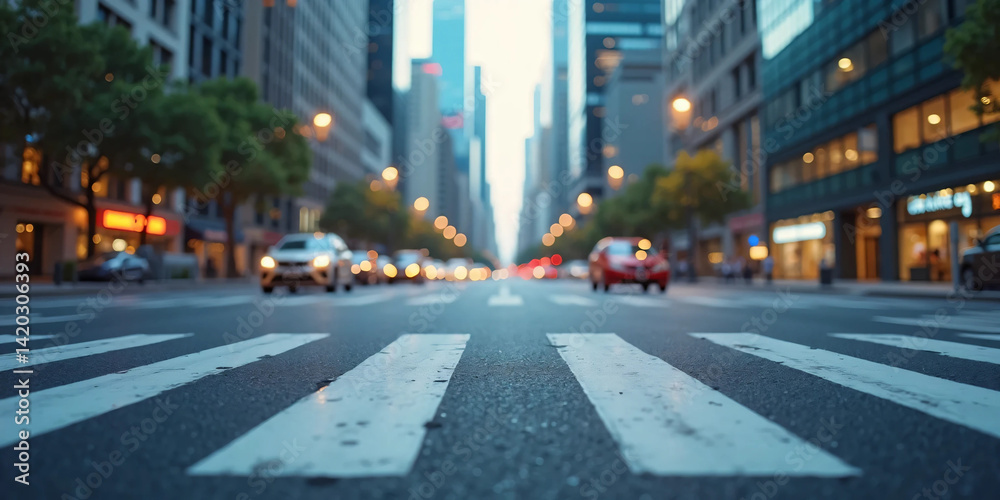 Obraz premium Urban Zebra Crosswalk on Asphalt Street – High-Contrast White and Black Pedestrian Path for Traffic Safety, Public Mobility, and City Transportation Background