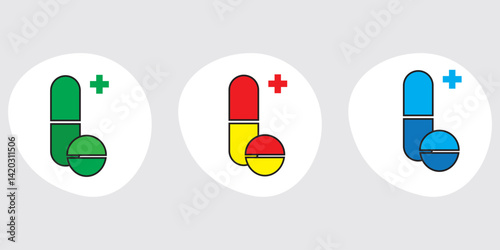 Pill line icon. Opened, active ingredient, powder, loose, tablet, medicine, prescription, pharmacy, Healthcare concept. White background. Vector line icon for Business and Advertising.