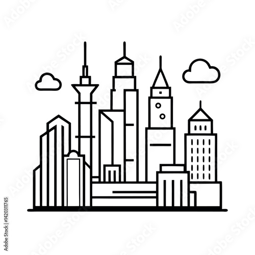 Urban Skyline Outline with White Background