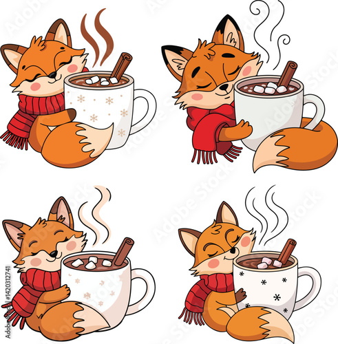 Cozy Fox Hugging Hot Chocolate Mug – Cute Winter Animal Illustration