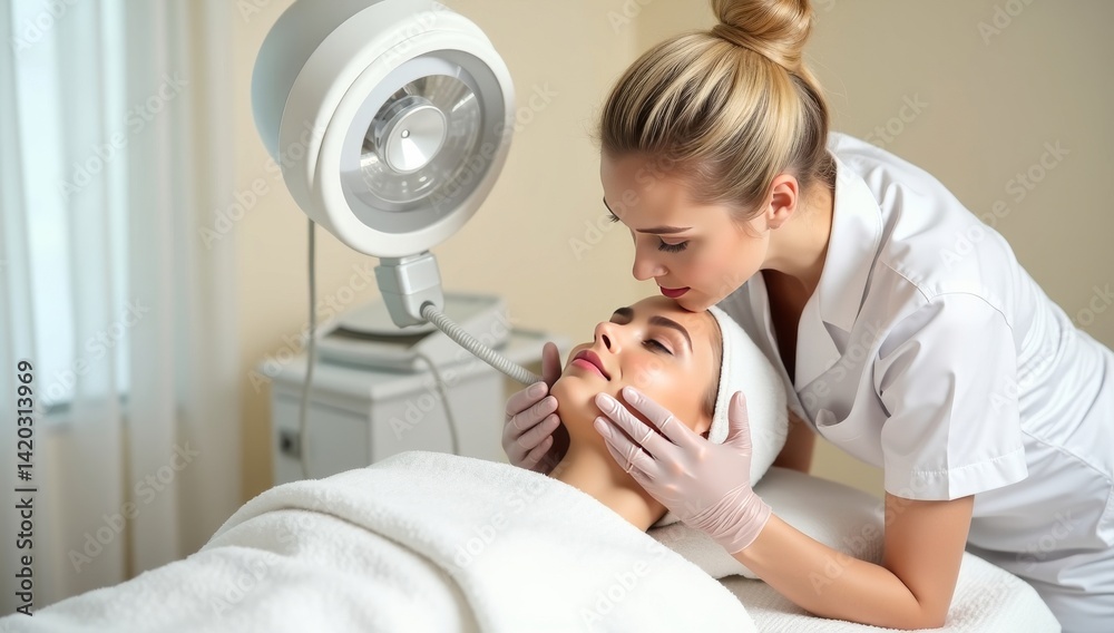 Cosmetologist is a professional with a patient in the office of a medical clinic Cosmetologist is a professional with a patient in the office of a medical clinic