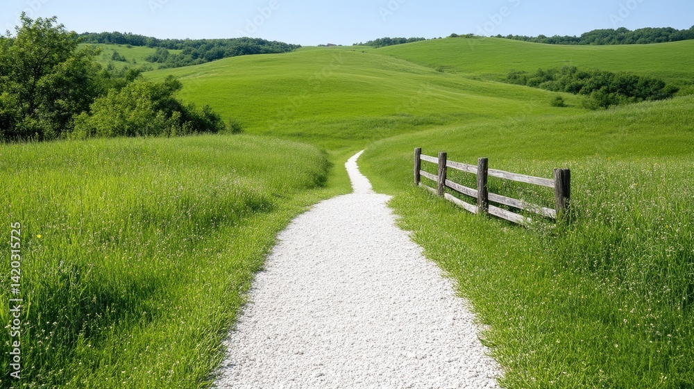 Obraz premium Serene country path through verdant hills