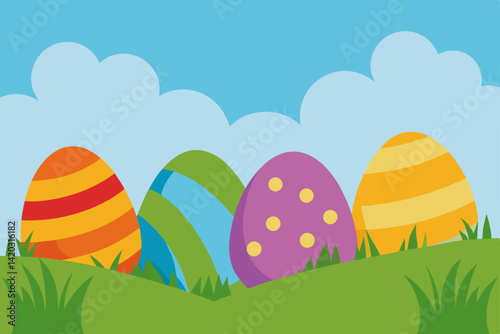 easter eggs on grass