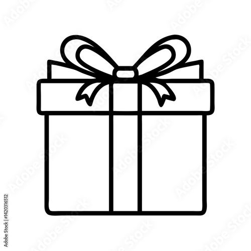 Gift Box Outline: A simple yet elegant line drawing of a gift box, with a beautifully tied bow, perfect for any occasion. This image is great for conveying the concepts of giving, celebration.