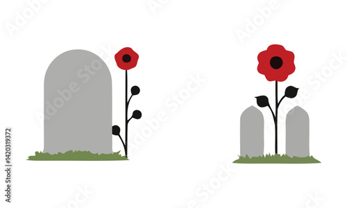 A burial and colorful flowers illustration, usa memorial day