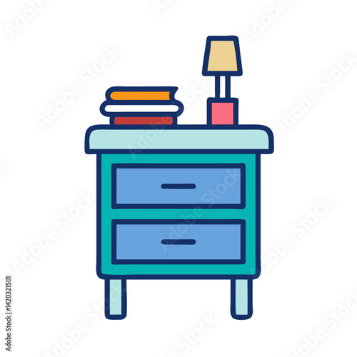 Bedside Table with Book and Decor Icon Representing Nightstand Furniture and Cozy Bedroom