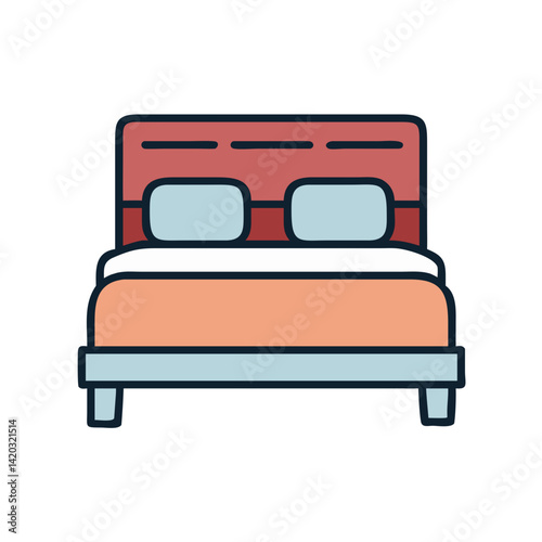 Bed with Pillows Icon Representing Home Sleeping Comfort and Bedroom Furniture