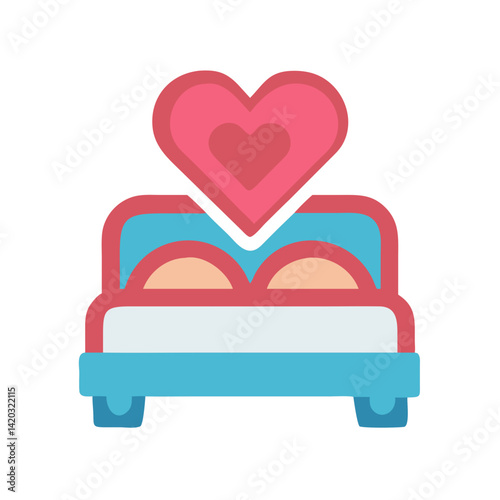 Heart Bed Icon Representing Romantic Getaway and Couple Retreat